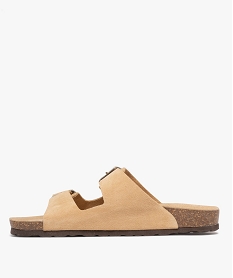 mules plates a double brides en cuir femme beige standard sandales plates et nu-piedsH095201_3