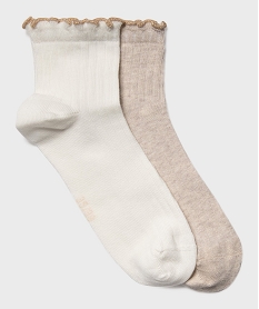 GEMO Chaussettes hautes à côtes plates et ourlet pailletée fille (lot de 2) blanc standard