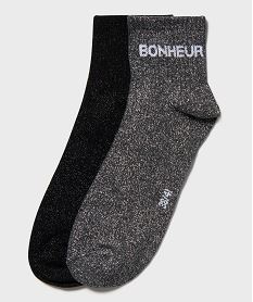 GEMO Socquettes pailletées à message femme (lot de 2) Gris
