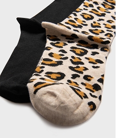 chaussettes unies et motif leopard femme (lot de 2) marron standard chaussettesH109801_2