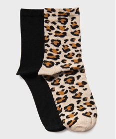 chaussettes unies et motif leopard femme (lot de 2) marron standard chaussettesH109801_3