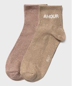 GEMO Socquettes pailletées à message femme (lot de 2) dore