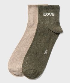GEMO Socquettes pailletées à message femme (lot de 2) Vert
