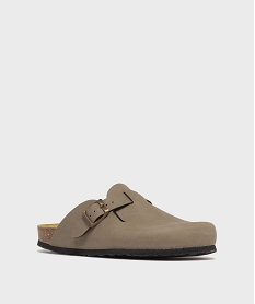 sabots a semelle interieure cuir anatomique femme kaki clair sandales plates et nu-piedsH115401_2