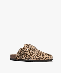 mules sabot en toile a motif leopard femme - follow me beige sandales plates et nu-piedsH115601_2