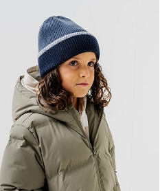GEMO Bonnet en maille tricolore avec revers garçon bleu standard