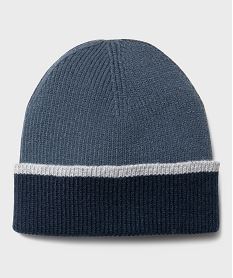 bonnet en maille tricolore avec revers garcon bleu standardH126101_2