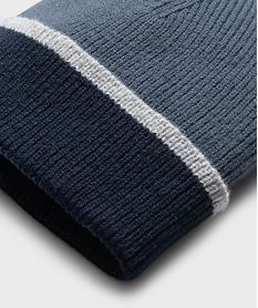 bonnet en maille tricolore avec revers garcon bleu standardH126101_3