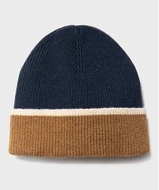 bonnet en maille tricolore avec revers garcon marron standardH127001_2