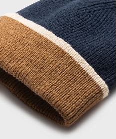 bonnet en maille tricolore avec revers garcon marron standardH127001_3