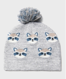 GEMO Bonnet épais à pompon et motif raton laveur bébé beige standard