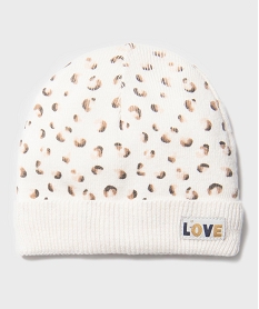 GEMO Bonnet en maille à motifs tachetés doublé polaire bébé fille Beige