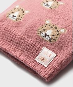 bonnet en maille a motifs felins bebe fille rose standardH131501_2
