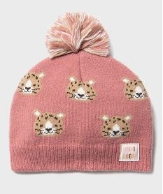 bonnet en maille a motifs felins bebe fille rose standardH131501_3
