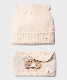 GEMO Ensemble 2 pièces bonnet et tour de cou bébé fille beige standard