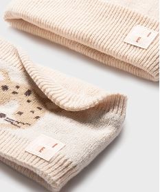 ensemble 2 pieces bonnet et tour de cou bebe fille beige standardH131801_2