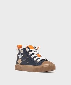 baskets montantes en toile enduite a lacets elastiques garcon - buggy bleu basketsH150401_3