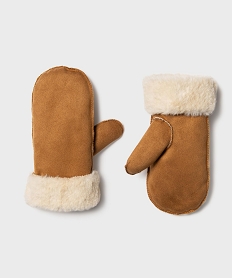 GEMO Moufles en suédine avec doublure fourrure imitation fille Brun