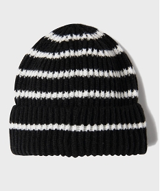 GEMO Bonnet rayé en maille côtelée à revers fille noir standard