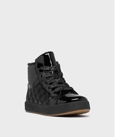 boots fourrees vernies avec lacets pailletees et matelassage fille noir standard basketsH163301_2