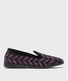 GEMO Chaussons pantoufles en velours ras imprimé femme violet standard