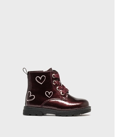 GEMO Boots vernies et zippées à lacets pailletées bébé fille Rouge