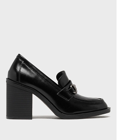 GEMO Mocassins à talon bloc avec bijou métallique sur le dessus femme - 5 Miles noir standard