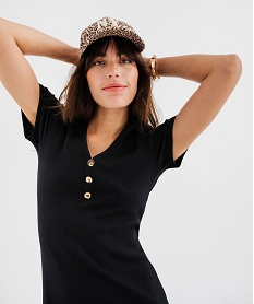 robe longue en maille cotelee a manches courtes femme noir standardH175601_2