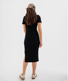 robe longue en maille cotelee a manches courtes femme noir standardH175601_3