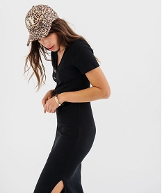 robe longue en maille cotelee a manches courtes femme noir standardH175601_4