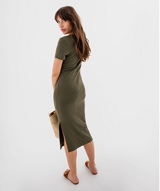 robe longue en maille cotelee a manches courtes femme kaki standardH175701_3