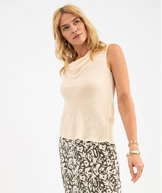 blouse sans manches en satin a col benitier femme beige blousesH196501_2