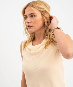 blouse sans manches en satin a col benitier femme beige blousesH196501_3