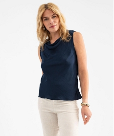 GEMO Blouse sans manches en satin à col bénitier femme bleu standard
