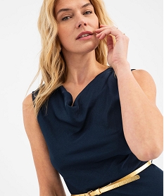 robe longue sans manches a col benitier en satin avec ceinture brillante femme bleuH196901_2