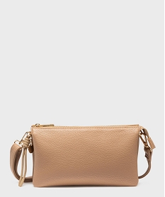 GEMO Sac 3 soufflets en matière grainée porté croisé femme Beige