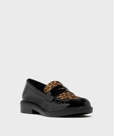 mocassins vernis avec dessus a motif leopard femme - follow me noir standard mocassinsH205201_2
