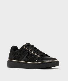 baskets basses a tige textile et details dores femme noirH207401_2