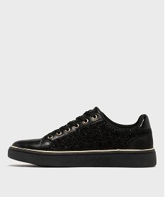 baskets basses a tige textile et details dores femme noirH207401_3