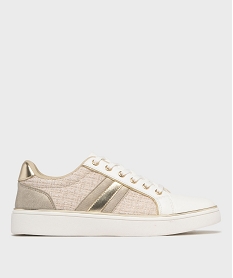 GEMO Baskets basses à tige textile et détails dorés femme Beige