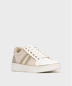 baskets basses a tige textile et details dores femme beigeH209101_2