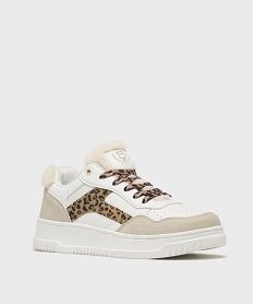 baskets avec empiecements leopard et fausse fourrure femme - 5 miles blanc standardH209301_2