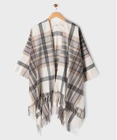 GEMO Echarpe poncho à carreaux avec fil métallisé femme Beige