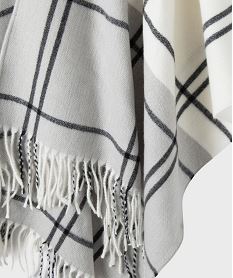 echarpe poncho a carreaux et finitions franges femme blanc standardH213801_2