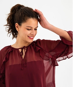 blouse en voile a manches 34 et volants femme rouge blousesH214601_2
