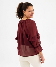 blouse en voile a manches 34 et volants femme rouge blousesH214601_3
