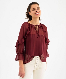 blouse en voile a manches 34 et volants femme rouge blousesH214601_4
