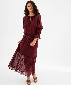 robe longue a volants en voile femme rougeH214701_4