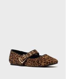 ballerines leopard avec bride a oeillets sur le dessus femme - follow me brun ballerinesH217201_2