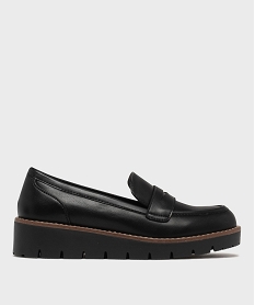 GEMO Mocassins à épaisse semelle compensée et crantée et bout amande femme noir standard